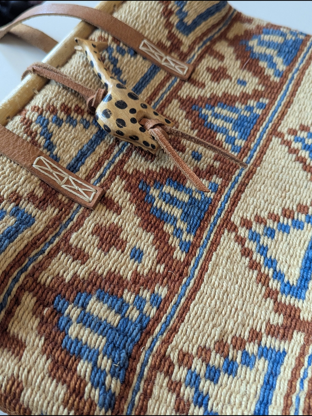 Vintage Sisal Market Jute Tote Bag Large Ethnic Boho Brown Blue - Picture 8 of 11